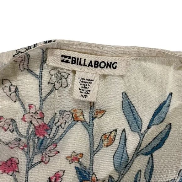 Billabong Play Day Women Cream Floral Long Sleeve Scoop Neck Crinkle Top Sz Sm - Picture 9 of 15